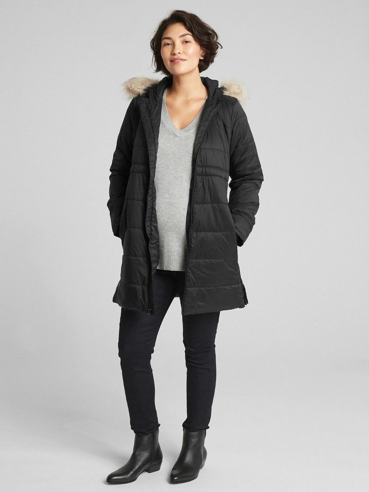 GAP MATERNITY LONGLINE HOODED PUFFER JACKET BLACK NWT SZ S