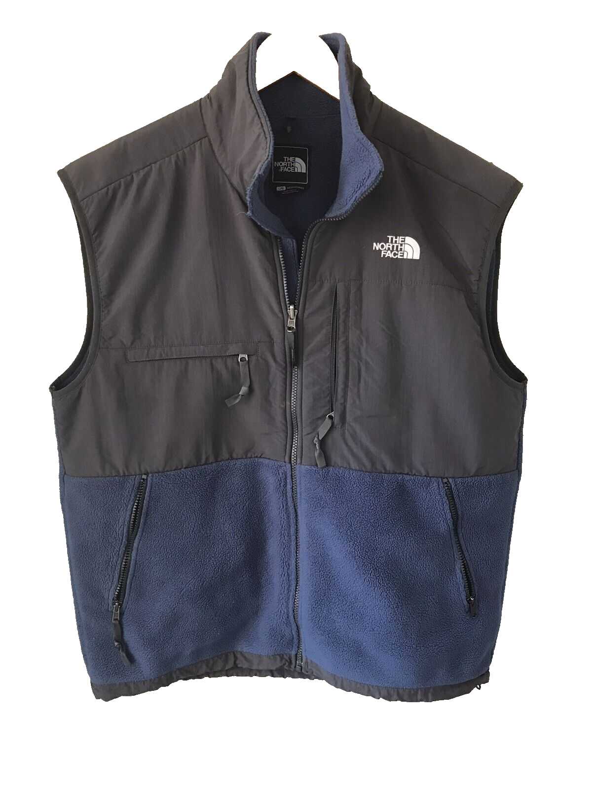 THE NORTHFACE Mens Denali Vest Gray Navy Fleece Full Zip Sz