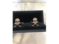 Onyx-Art London CK903 White Skull Black Crystal Eyes Cufflinks in Gift Box
