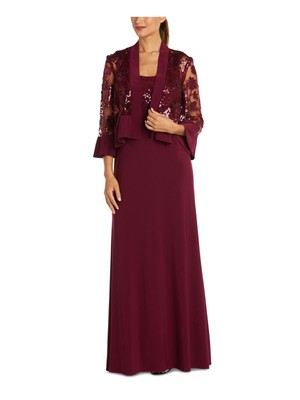 R&M RICHARDS PETITE Womens Maroon Open Front Jacket Dress Petites 6P
