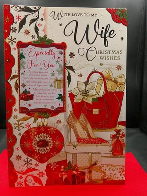 WIFE CHRISTMAS CARD 9"X6" XMAS CUTE TRADITIONAL WITH WALLET KEEPSAKE MODERN