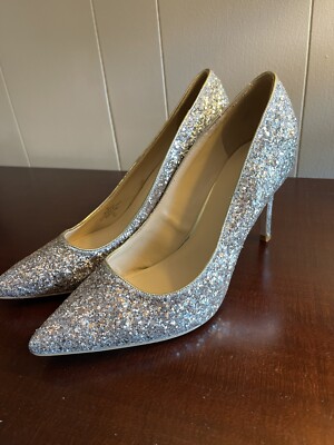 Marc Fisher Darreny Silver Glitter Sequin Sparkly Formal Pumps Heels Sz 9M