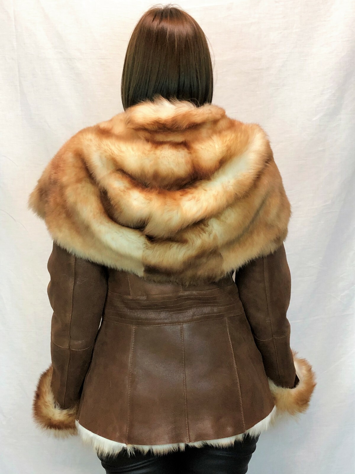 Pre-owned Victoria Real 100% Sheepskin Shearling Leather Toscana Long Hair Jacket Coat Hood Xs-7xl In Brown