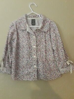 Girls Top Copper Key Sz 6 Floral Print Long Roll Up Sleeve Ribbon Accent Button