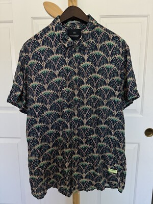 Scotch Soda Shirt Mens Medium Multicolor Patterned 100% Linen Button Up Camp XL