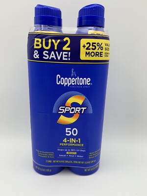 Coppertone Sport 50 4-in-1 Perfromance Sunscreen Spray 2 pack