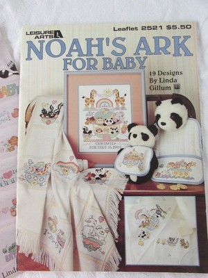 3 Cross Stitch Pattern Booklets Baby Bibs, Noah's Ark, Lucy's Friends, Blanket