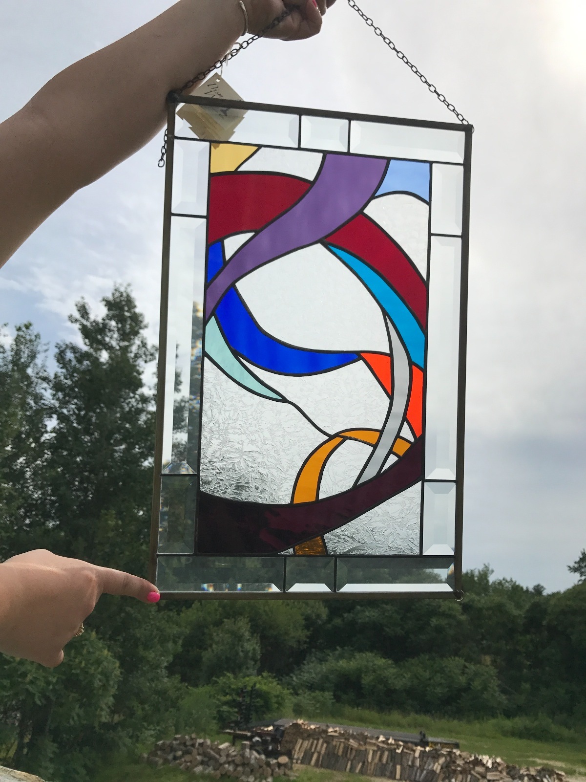 Flowing Ribbons Stained Glass Panel Handmade in the USA