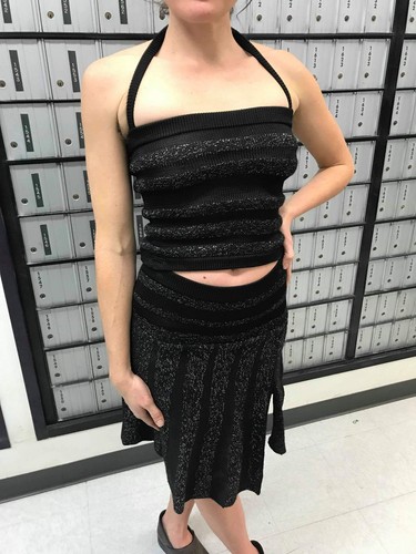 Tamara Catz M Black/Silver Halter&Short Skirt Knit 2 Piece Set New with Tags