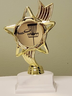 Frisbee Disc Golf trophy award, with engraving, about 7'' tall, new design, gold