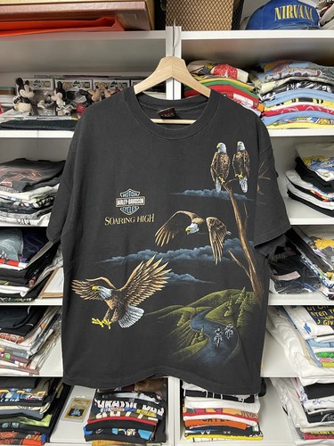 Vintage 90s Harley Davidson Eagle Soaring High AOP Tee Size Vintage 90s Harley Davidson Eagle Soaring High AOP Tee Size