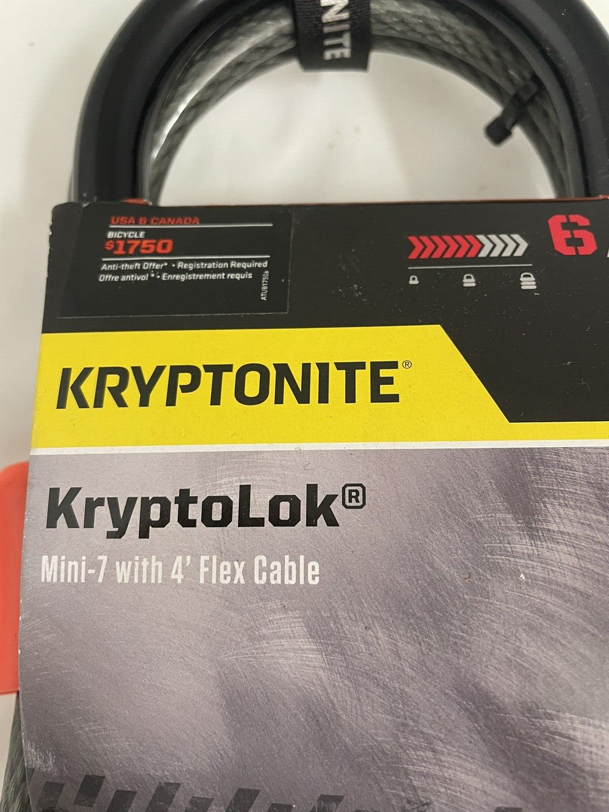 Kryptonite KryptoLok Mini-7 U-Lock w/4' Flex Cable/Bracket Free Shipping