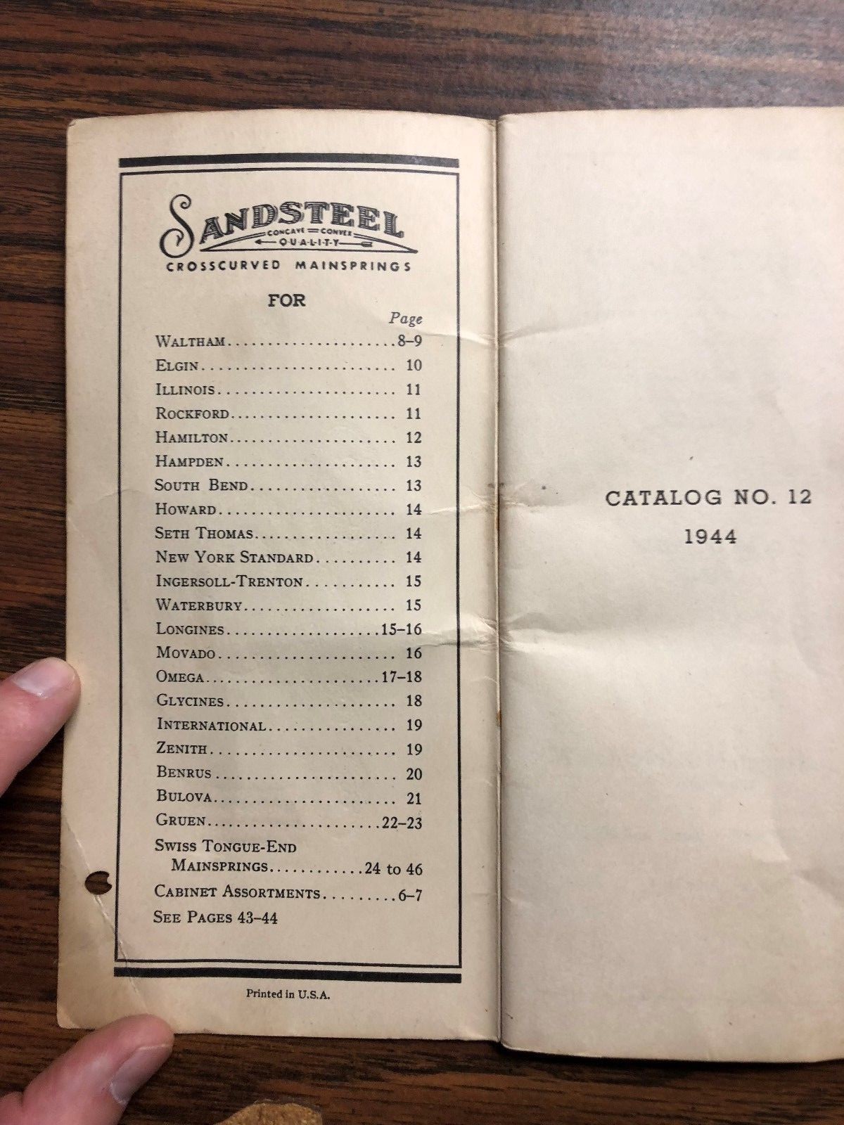 Vintage Sandsteel Quality Watch Motor Mainsprings Catalog 1944