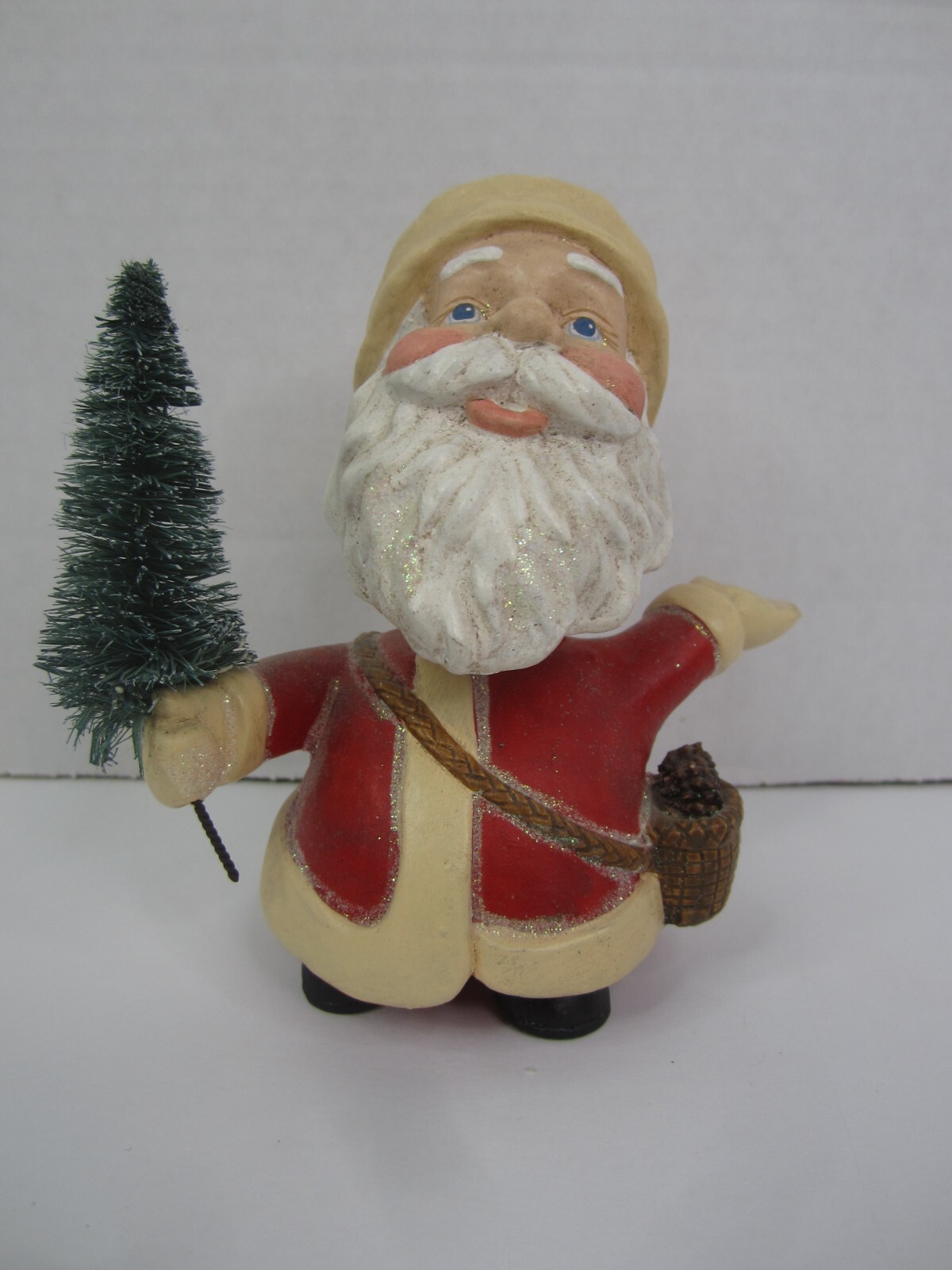 Vtg Santa Bobble Head Nodder  Bottle Brush Tree Glitter Acce