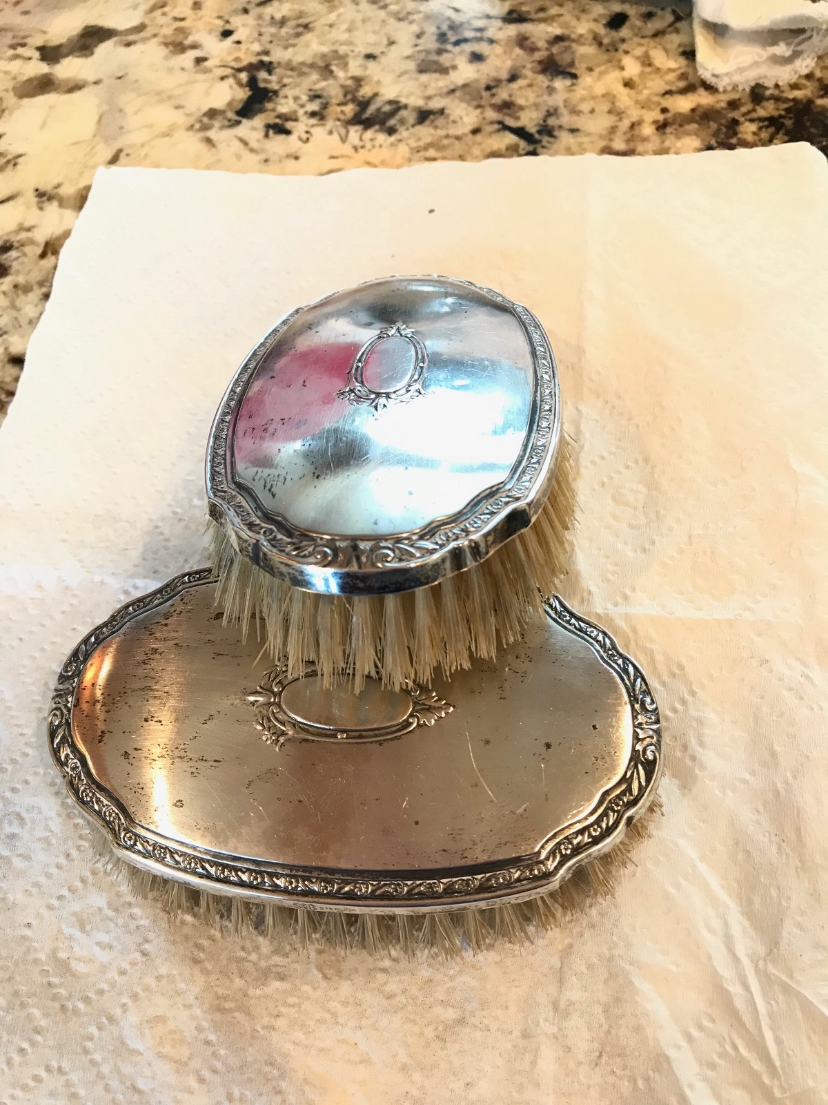 antique silver plate grooming coat or clothes brush set (2)