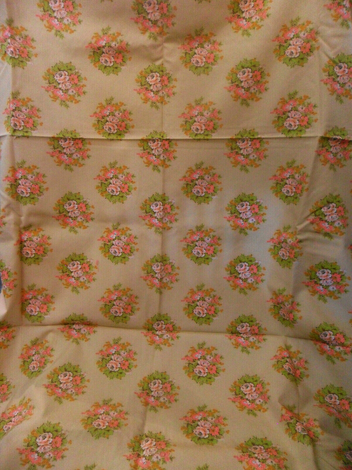 Vintage Cotton FABRIC Beige Pink Orange Flowers Roses Green Leaves 49 1/2