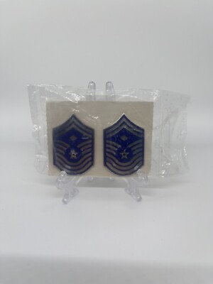 Pair of USAF CHIEF MASTER SERGEANT with Diamond Metal Badges + Clutch Back Pins