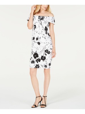 CALVIN KLEIN Женское белое коктейльное платье-футляр с короткими рукавами Petites 8P