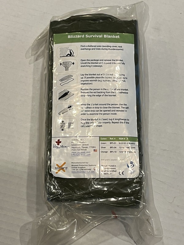 Blizzard Survival Blanket Green BPS-01 NOS/Sealed Package