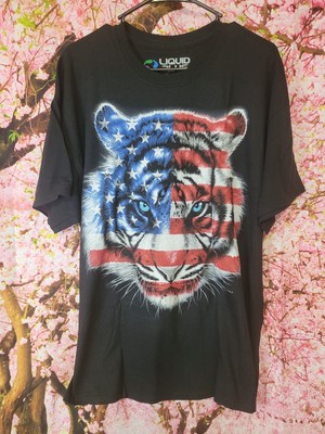 New Liquid Blue Nature  USA tiger flag patriotic 4th July big print t-shirt XL