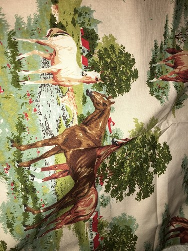 Upholstery Fabric,Horses,Trees,Flowers, House,Grass, House N Home Fabrics Scrap