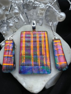 Handmade Dichroic Glass Pendant- LOVE THAT GLASS- Newest glass! Pendant Set