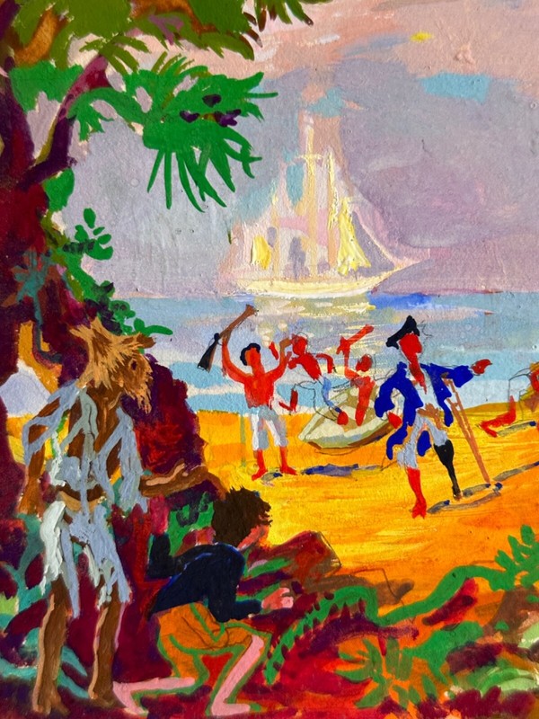 Aquarelle Jean Terles  Portrait Pirate Barbossa Bateau L'Ile Au TrÃ©Sor Stevenson