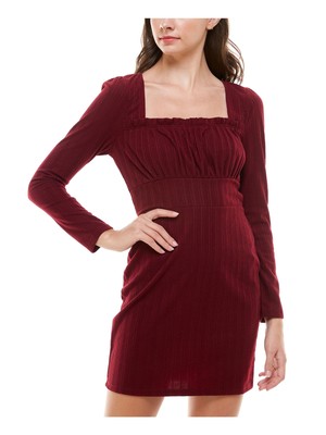 Женское бордовое мини-платье-футляр TRIXXI с длинным рукавом и квадратным вырезом M