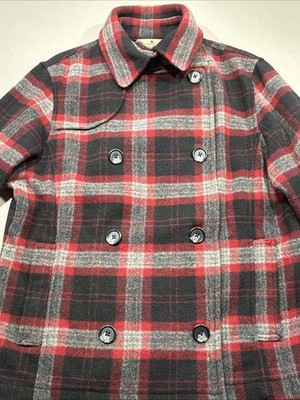 WOOLRICH Jacket Sz S Plaid Double Breasted 80% Wool Zip Sleeves