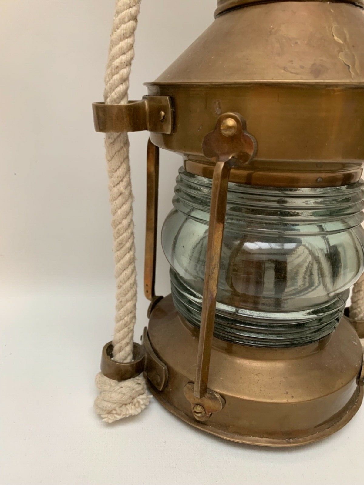 Vintage Brass Ships Lantern Masthead Light Maritime Oil Lamp w/ Rope