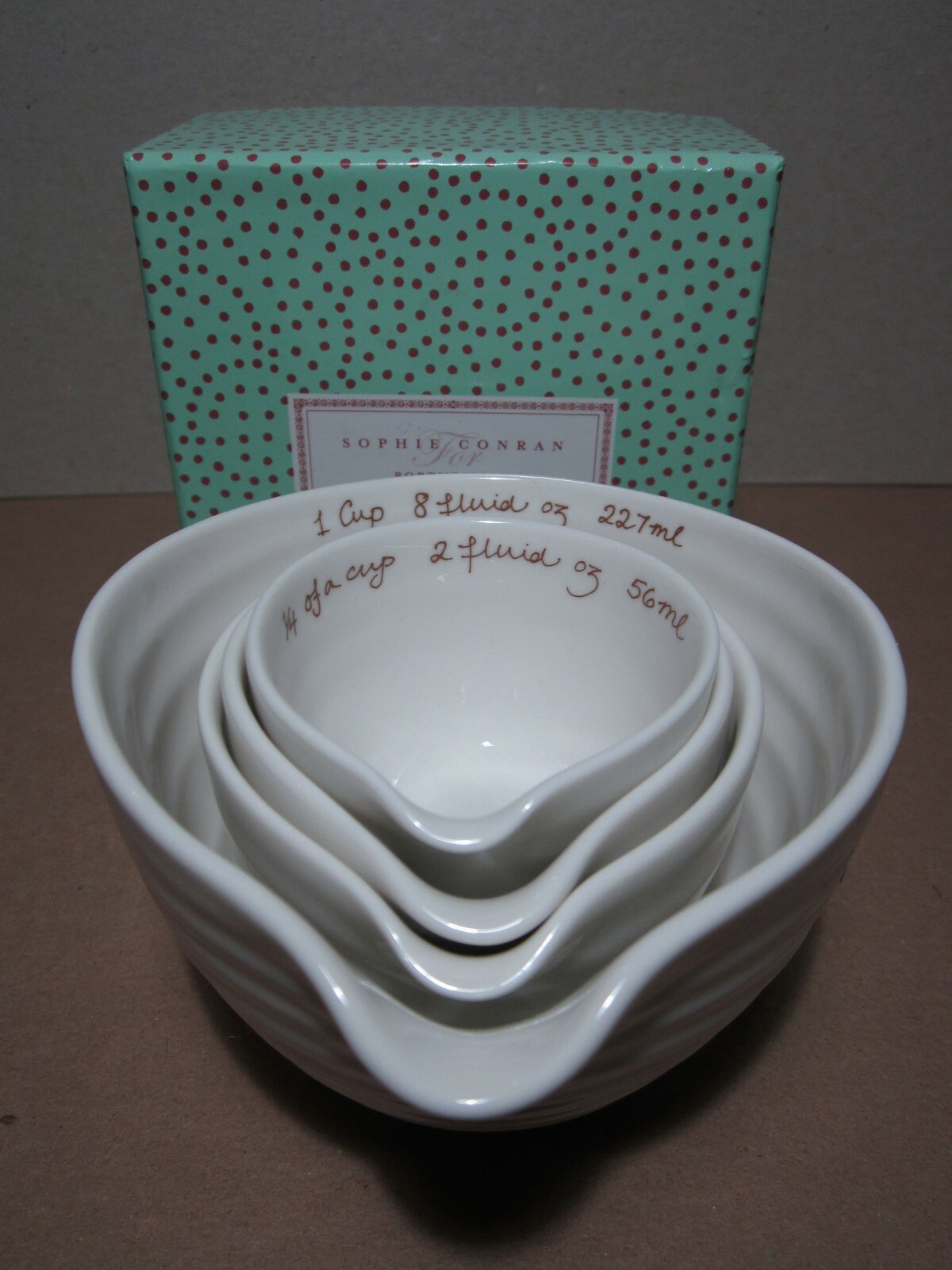 Portmeirion Sopie Conran 4 measuring cups stacking ceramic spout japanese style