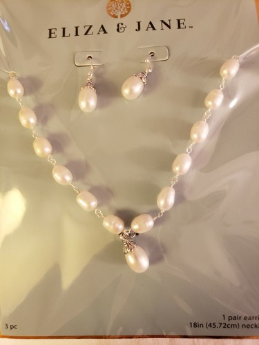 NIP Eliza & Jane Drop Pearl Earrings With Coordinating Necklace Great For...