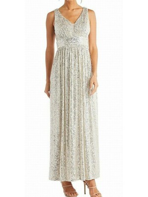 

NIGHTWAY Женское Бежевое Сетчатое Платье Без Рукавов Торжественное Платье + Расклешенное Платье, Бежевый