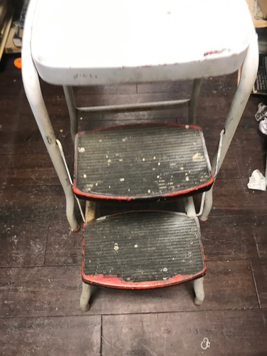 Vintage Step Stool Chair Retro Counter Metal Lift-up Seat Kitchen Garage Home