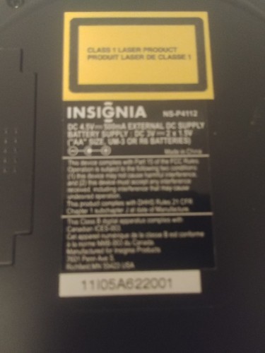 Genuine Insignia NS-P4112 Portable CD-Player for CD-R CD-RW with Skip Protection