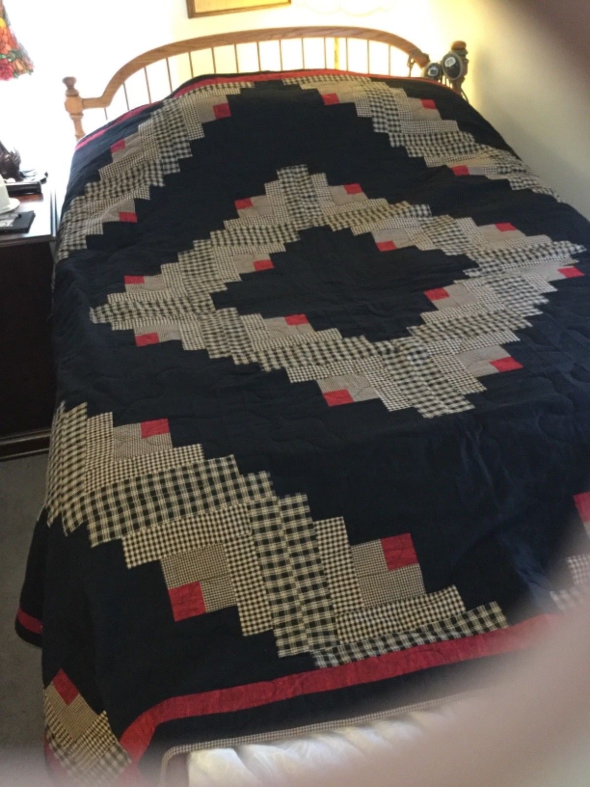 Home made Quilt  92x92 inches, Black, Beige, Red