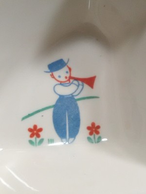 EXCELLO Ceramic Divided Baby Dish W/ Cork Little Boy Blue CIRCA VTG JULY 1945