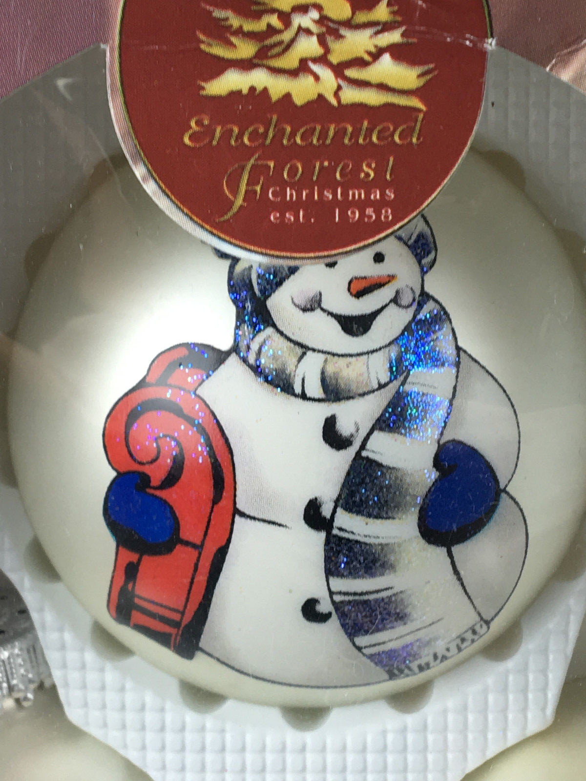 Enchanted Forest Snowman Glass Christmas Tree Ornaments