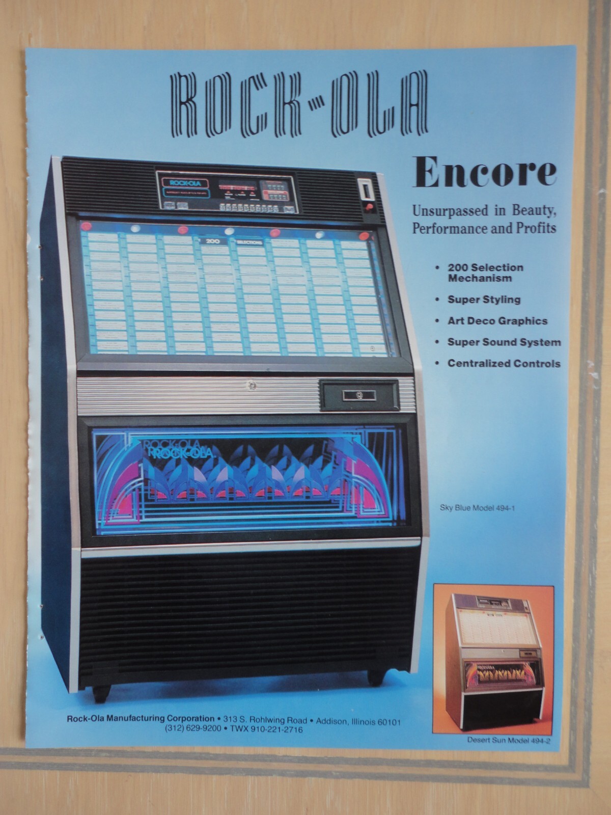 Rock-Ola Encore Jukebox Flyer Original Magazine Pull Out Ad