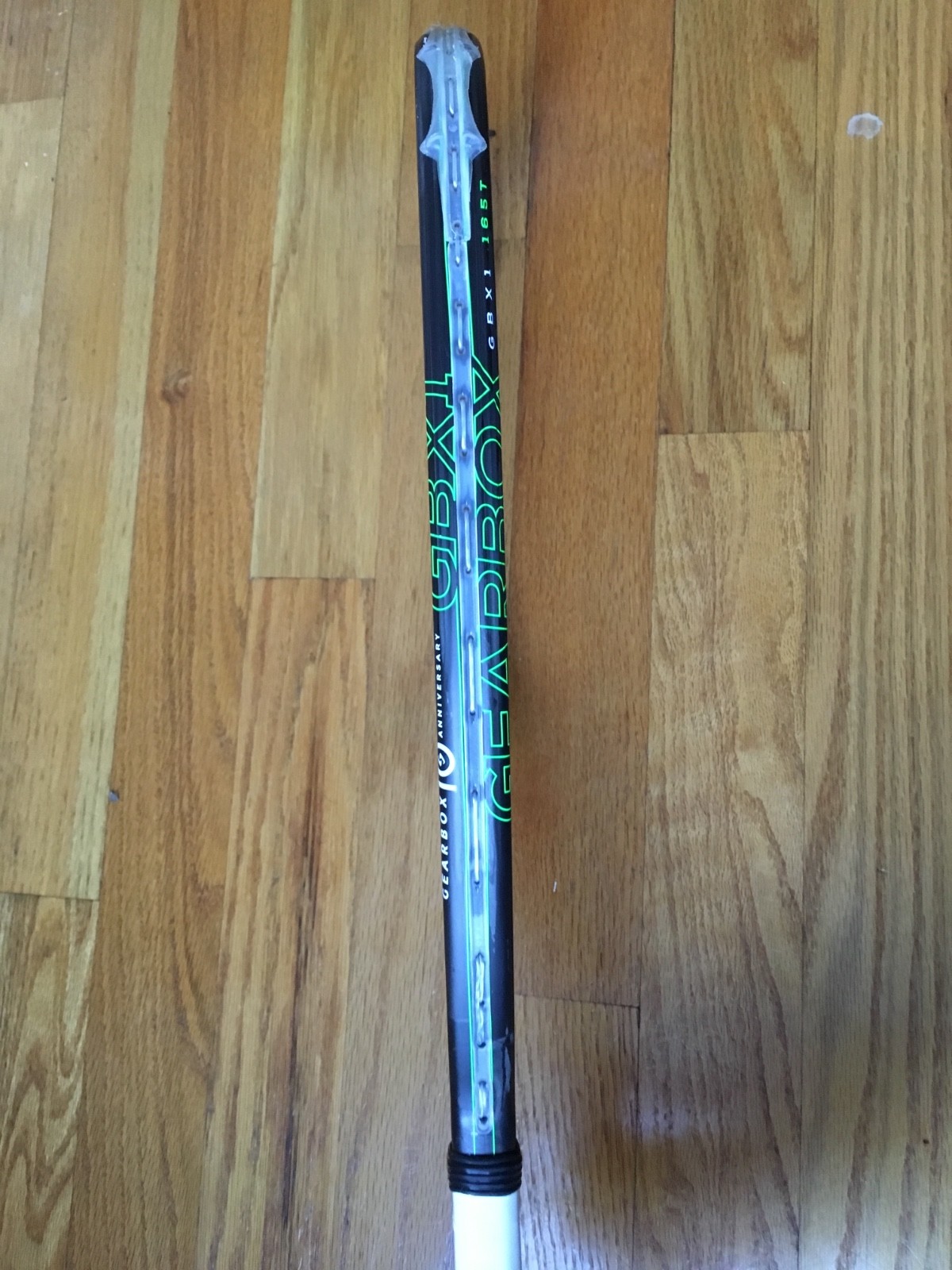 GEARBOX 2018 GBX1 165T, BLACK RACQUETBALL RACKET w GREEN DETAILING.