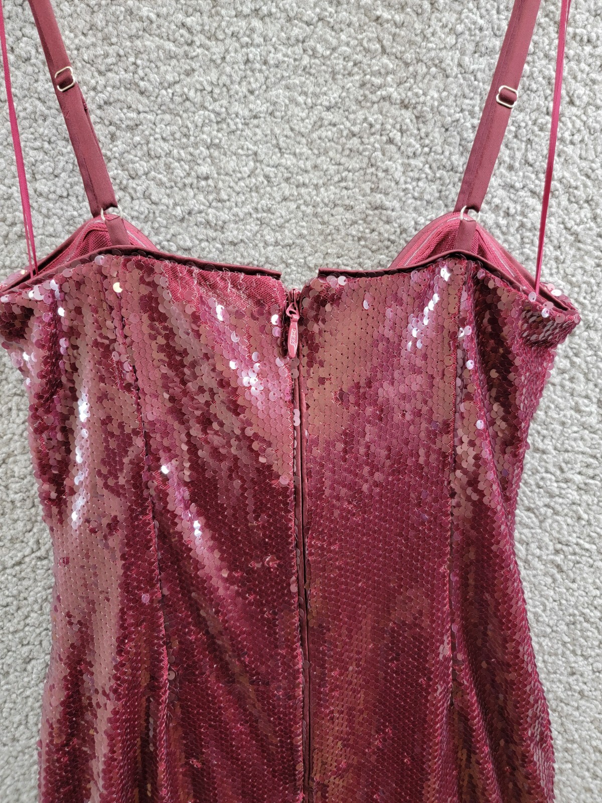 FRENCH CONNECTION Beatrice Sequin Mini Dress Women's 2 Burgundy Red Back Zip - Picture 12 of 16