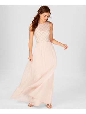 

ADRIANNA PAPELL Женское розовое вечернее платье макси без рукавов с бисером и пайетками, Розовый