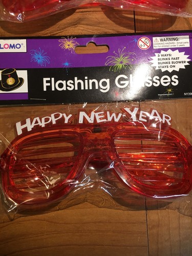 LOT OF 2-FLASHING GLASSES-HAPPY NEW YEAR-SHUTTER GLASSES-RED-FREE SHIPPING
