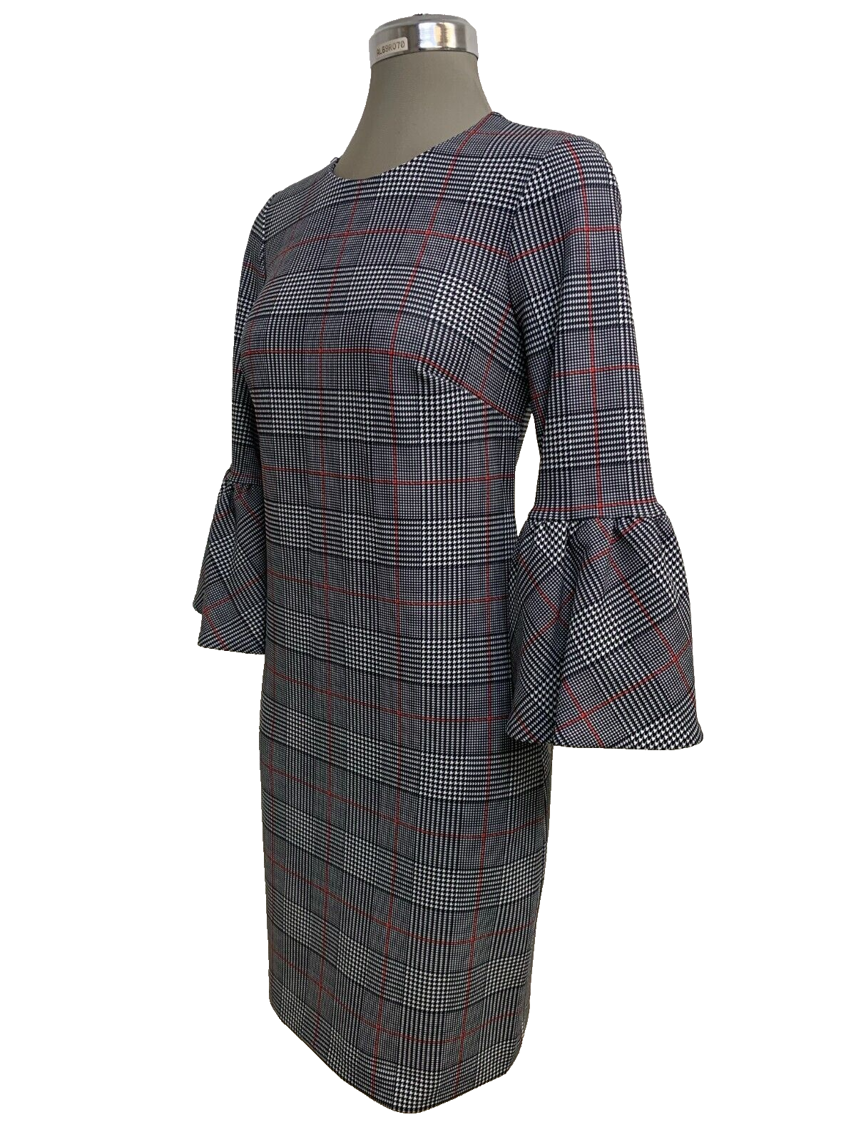 Многослойное клетчатое платье-футляр Calvin Klein Fire с расклешенными рукавами NWT размер 2