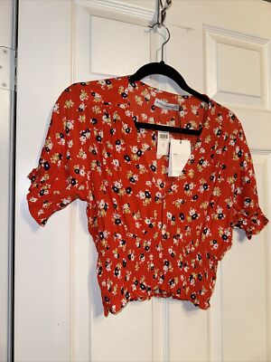 NWT Faithfull the Brand Small First Light Top in Jasmine Floral Red Smocked Crop