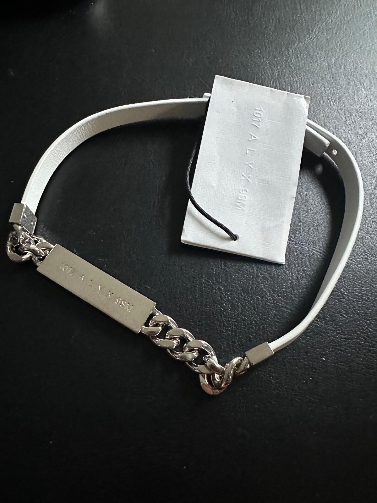 1017 ALYX 9SM ID Necklace Silver White Leather Adjustable