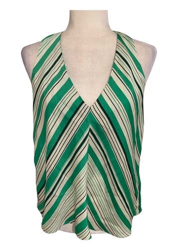 zara womens green white black V Neck striped satin tank top