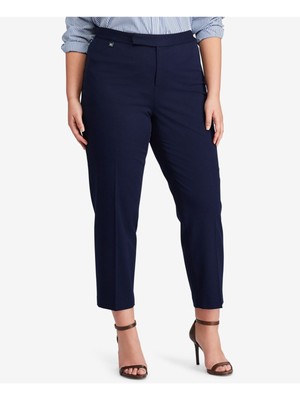 

RALPH LAUREN Женские темно-синие узкие брюки с высокой талией и крючком до щиколотки Plus, Navy, 202655467005