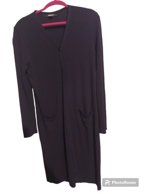 Dkny Black Long Sleeves Knit Button Up Dress Size Large