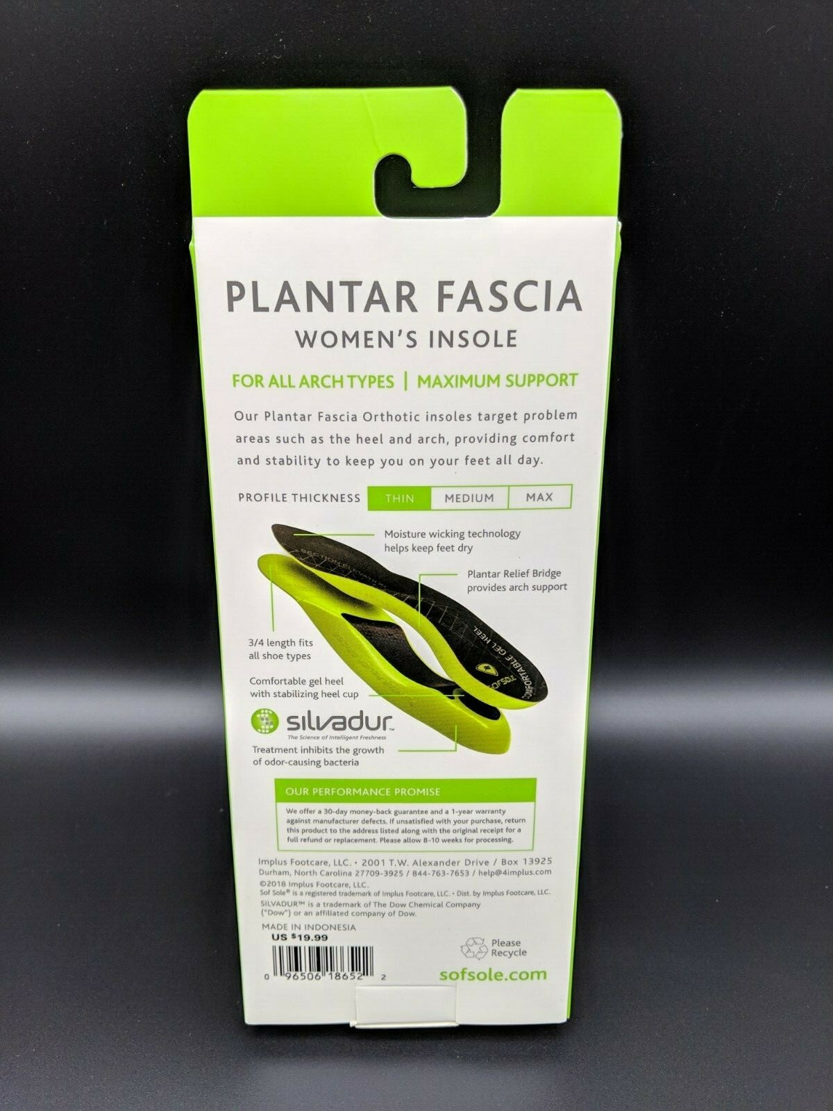 Sof Sole Plantar Fascia Orthotic Shoe Insoles - Women's Size 5-11